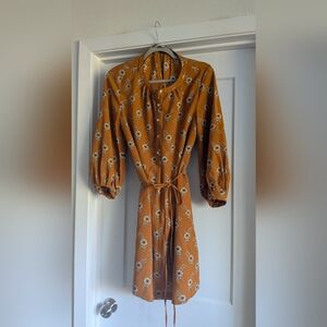 LOFT Mustard Floral Long Sleeve Dress
